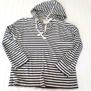 Lou & Grey Womens White Navy Long‎ Sleeves Hooded S